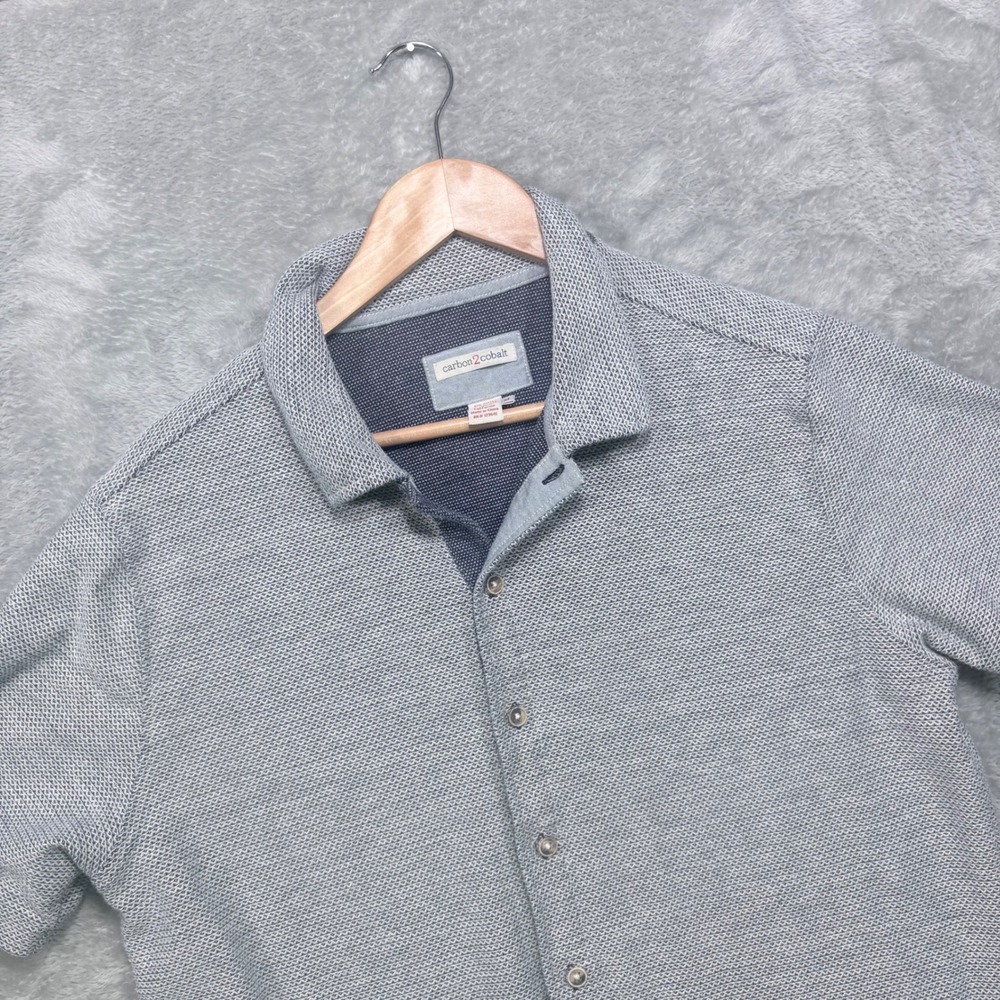 Carbon2Cobalt Button Down Mens Medium Light Blue Textured Short Sleeve Shirt